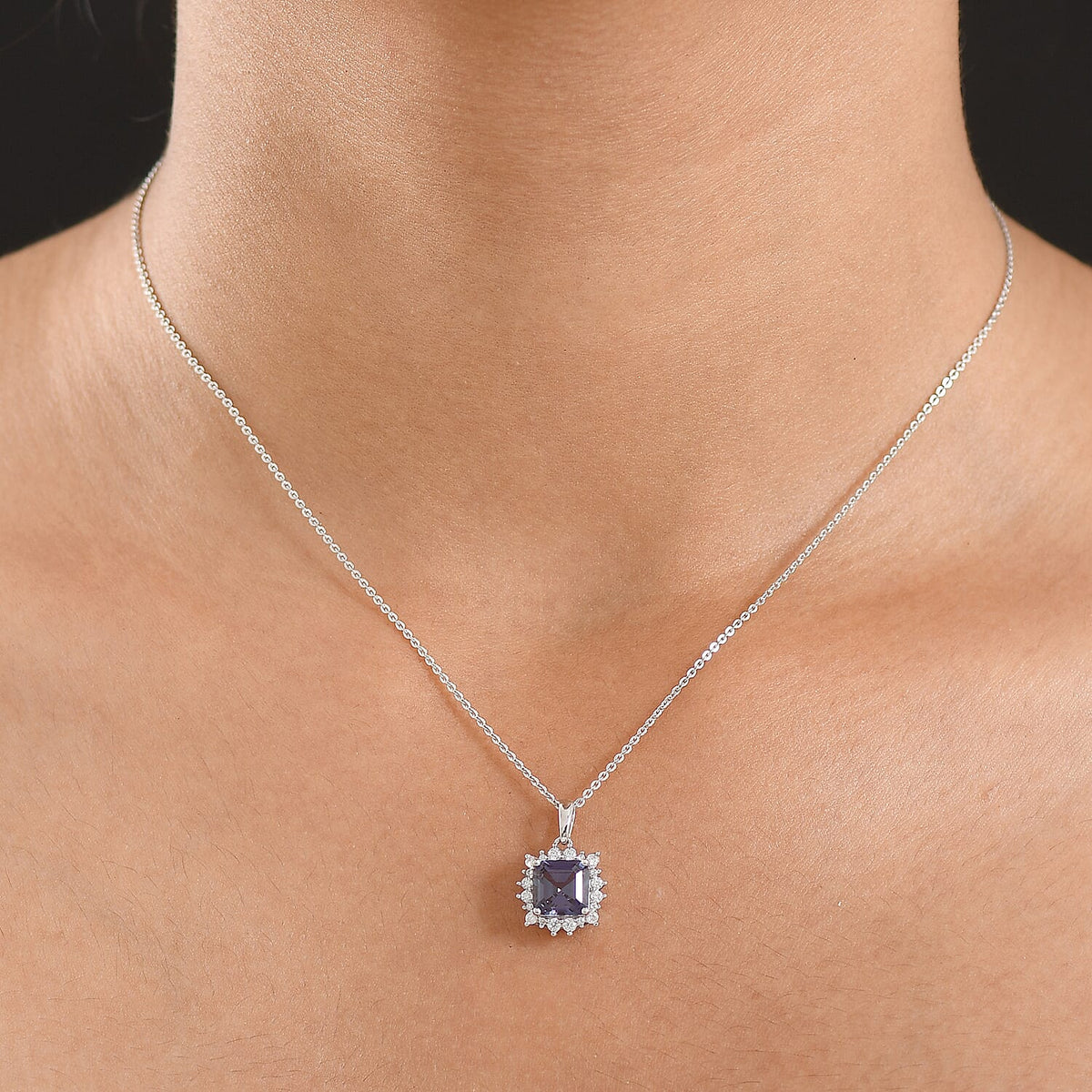 D'Joy Lab Grown Alexandrite, Moissanite Pendant with Chain (Size 20) in Rhodium Overlay Sterling Silver 2.30 Ct. 4425238 3