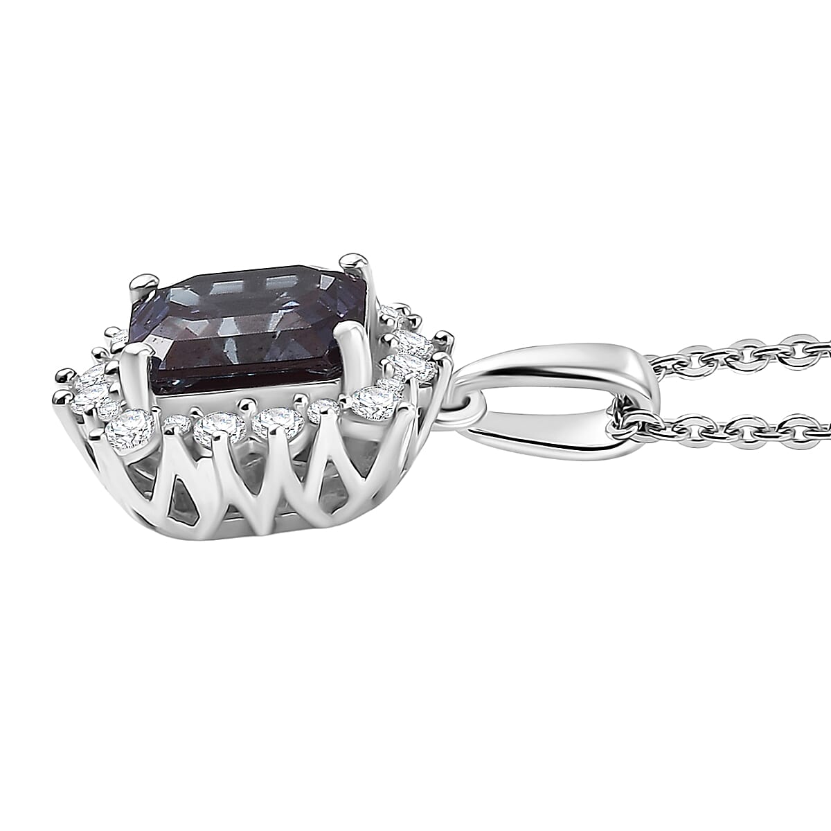 D'Joy Lab Grown Alexandrite, Moissanite Pendant with Chain (Size 20) in Rhodium Overlay Sterling Silver 2.30 Ct. 4425238 4