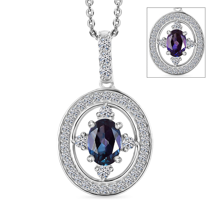 Luxuriant Lab Grown Alexandrite &amp; White Zircon Pendant with Chain (Size 20) in Rhodium Overlay Sterling Silver 1.53 Ct. 4425321 1