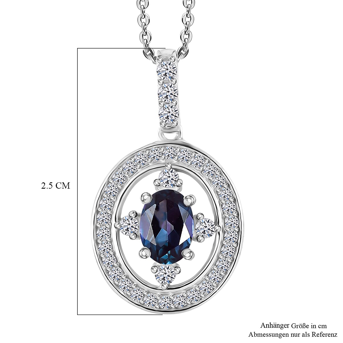 Luxuriant Lab Grown Alexandrite &amp; White Zircon Pendant with Chain (Size 20) in Rhodium Overlay Sterling Silver 1.53 Ct. V32516103 5