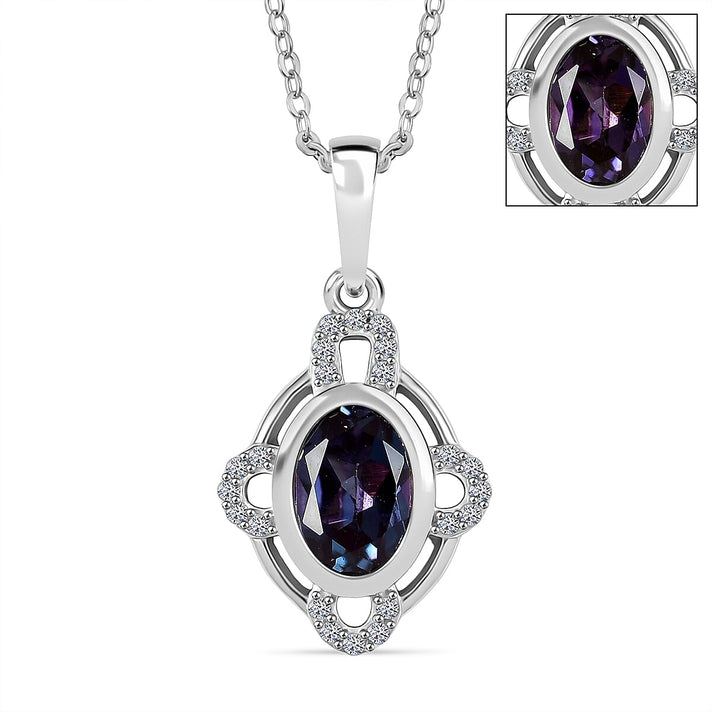 Luxuriant Lab Grown Alexandrite &amp; White Zircon Pendant with Chain (Size 20) in Rhodium Overlay Sterling Silver 1.03 Ct. (Product Dimension L- 20.50 W-10.40 H-3.10mm). 4425395 1