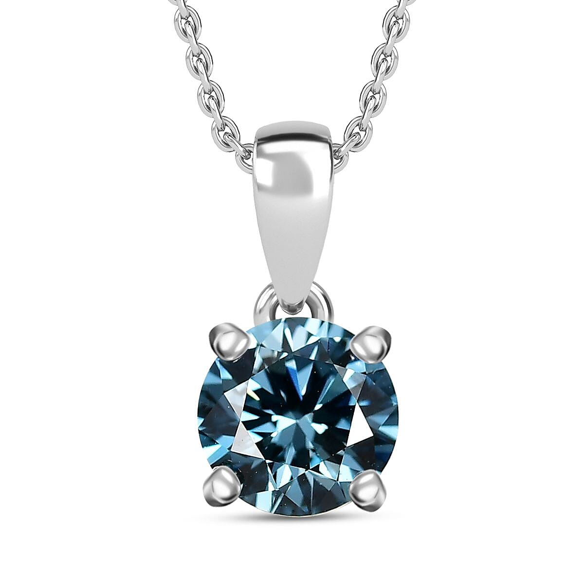 Luxuriant VS-EF Lab Grown Blue Diamond Pendant with Chain in Rhodium Overlay Sterling Silver (1.00 Ct.) 4420840 0