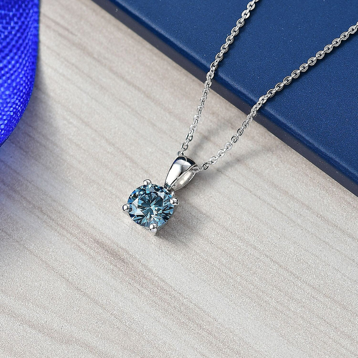 Luxuriant VS-EF Lab Grown Blue Diamond Pendant with Chain in Rhodium Overlay Sterling Silver (1.00 Ct.) 4420840 1