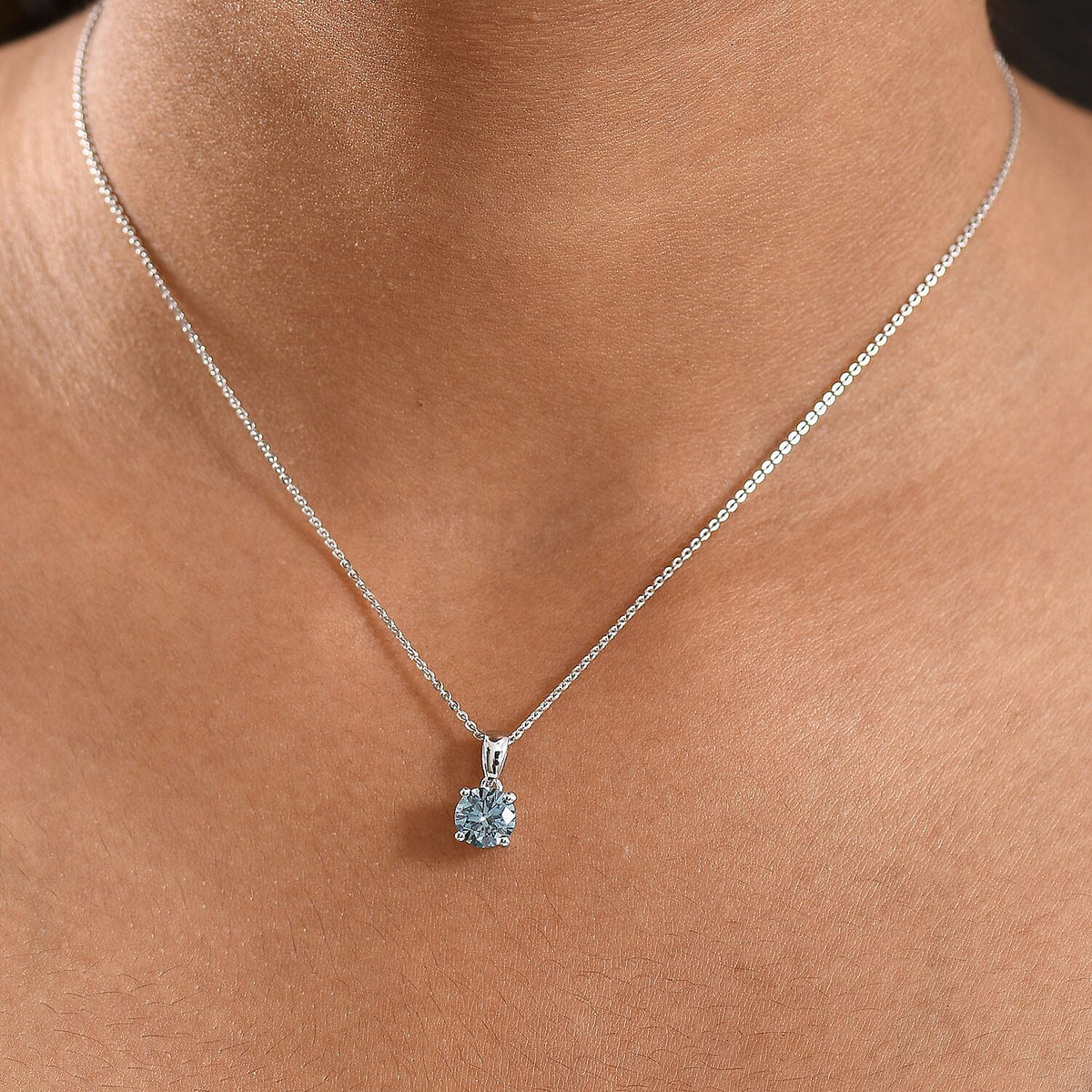 Luxuriant VS-EF Lab Grown Blue Diamond Pendant with Chain in Rhodium Overlay Sterling Silver (1.00 Ct.) 4420840 2