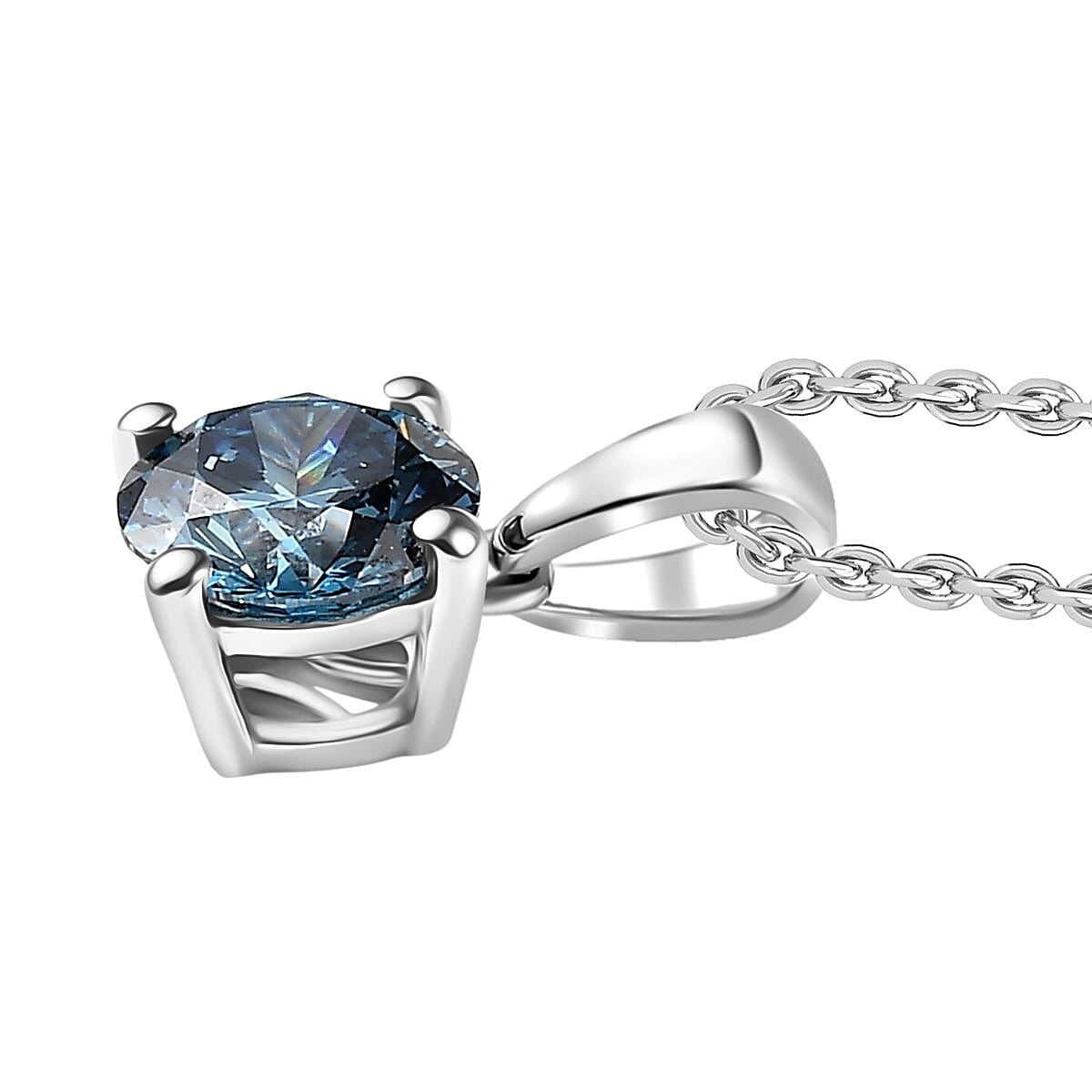 Luxuriant VS-EF Lab Grown Blue Diamond Pendant with Chain in Rhodium Overlay Sterling Silver (1.00 Ct.) 4420840 3