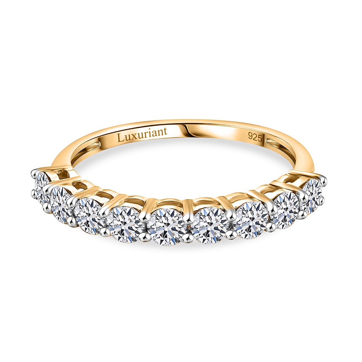 LUXURIANT 1 Ct. Lab Grown Diamond Half Eternity Ring in 18K Vermeil Yellow Gold Plated Sterling Silver (SI-G-H) 8019460 0