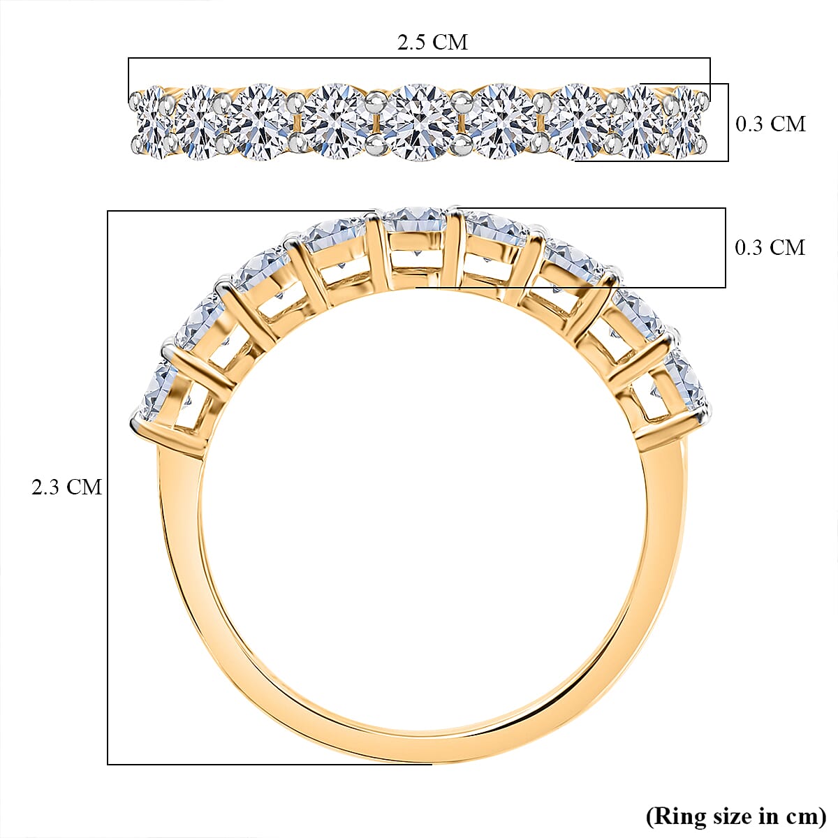 LUXURIANT 1 Ct. Lab Grown Diamond Half Eternity Ring in 18K Vermeil Yellow Gold Plated Sterling Silver (SI-G-H) 8019460 6