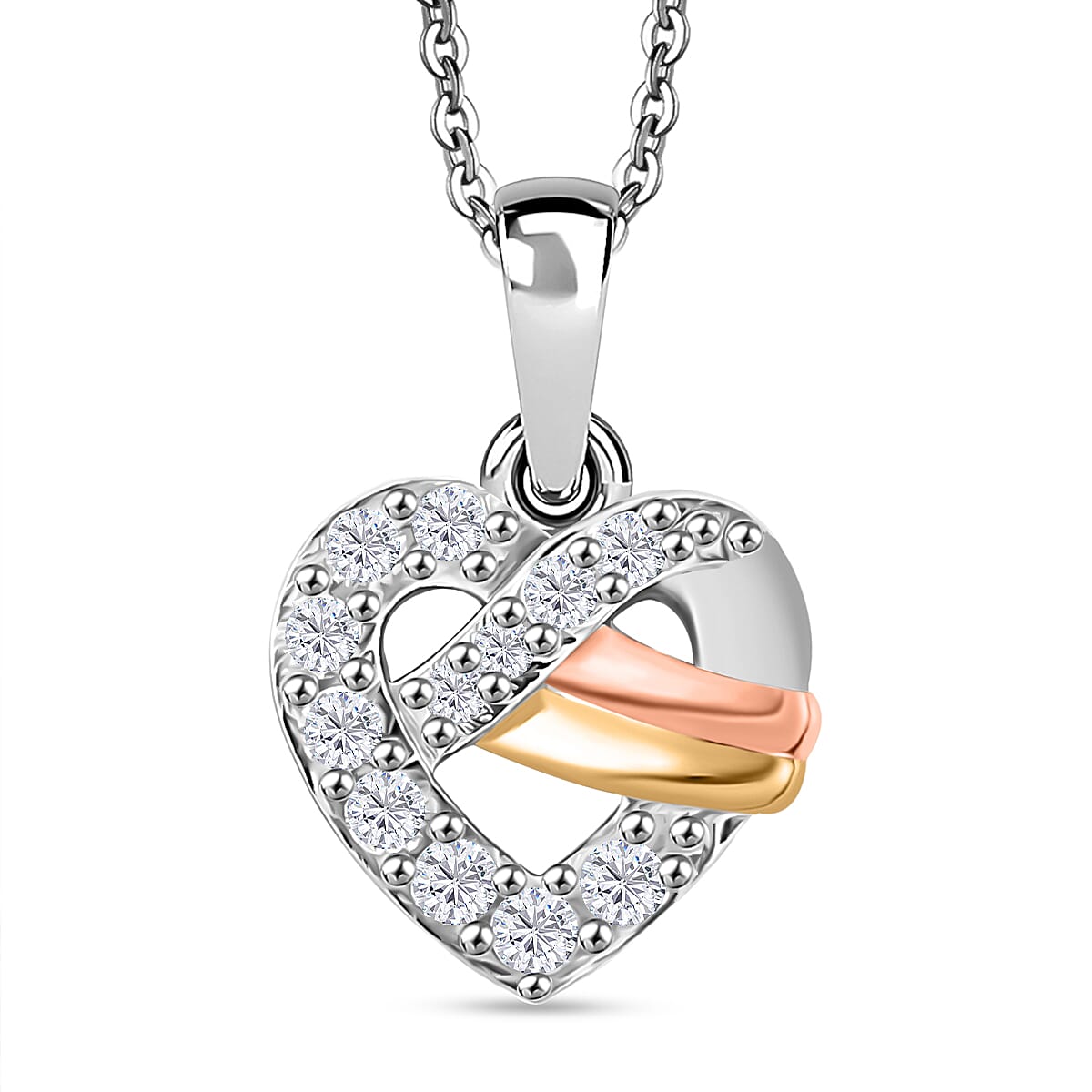 GP Amore Collection SI-G/H Lab Grown Diamond and Blue Sapphire Heart Pendant with Chain in 18K Vermeil Yellow and Rose Gold Plated with Rhodium Overlay Sterling Silver 4337388 0