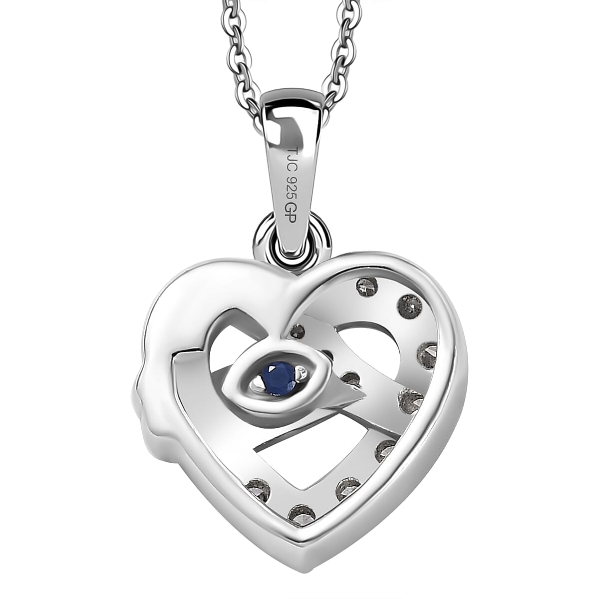 GP Amore Collection SI-G/H Lab Grown Diamond and Blue Sapphire Heart Pendant with Chain in 18K Vermeil Yellow and Rose Gold Plated with Rhodium Overlay Sterling Silver 4337388 5
