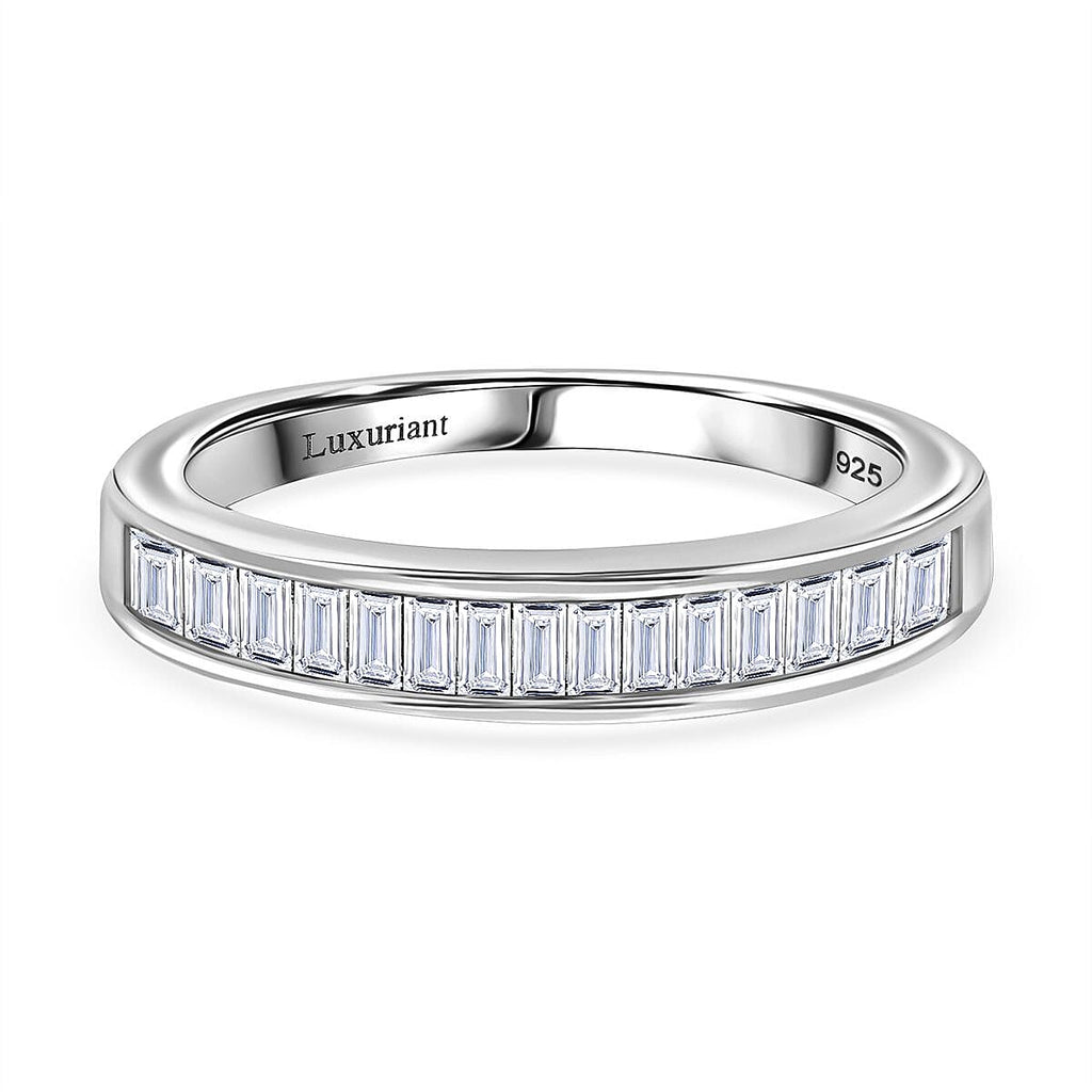Lab Grown Diamond  Main Stone With Side Stone Ring in Rhodium Overlay Sterling Silver 0.50 ct  0.502  Ct.