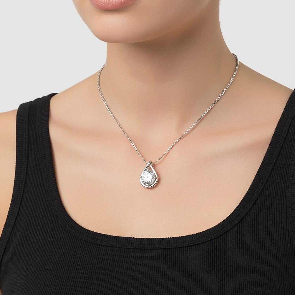 LUXURIANT Lab Grown Diamond Pendant with Cable Chain (Size - 20) in Rhodium Overlay Sterling Silver 1.00 Ct. 4435311 2