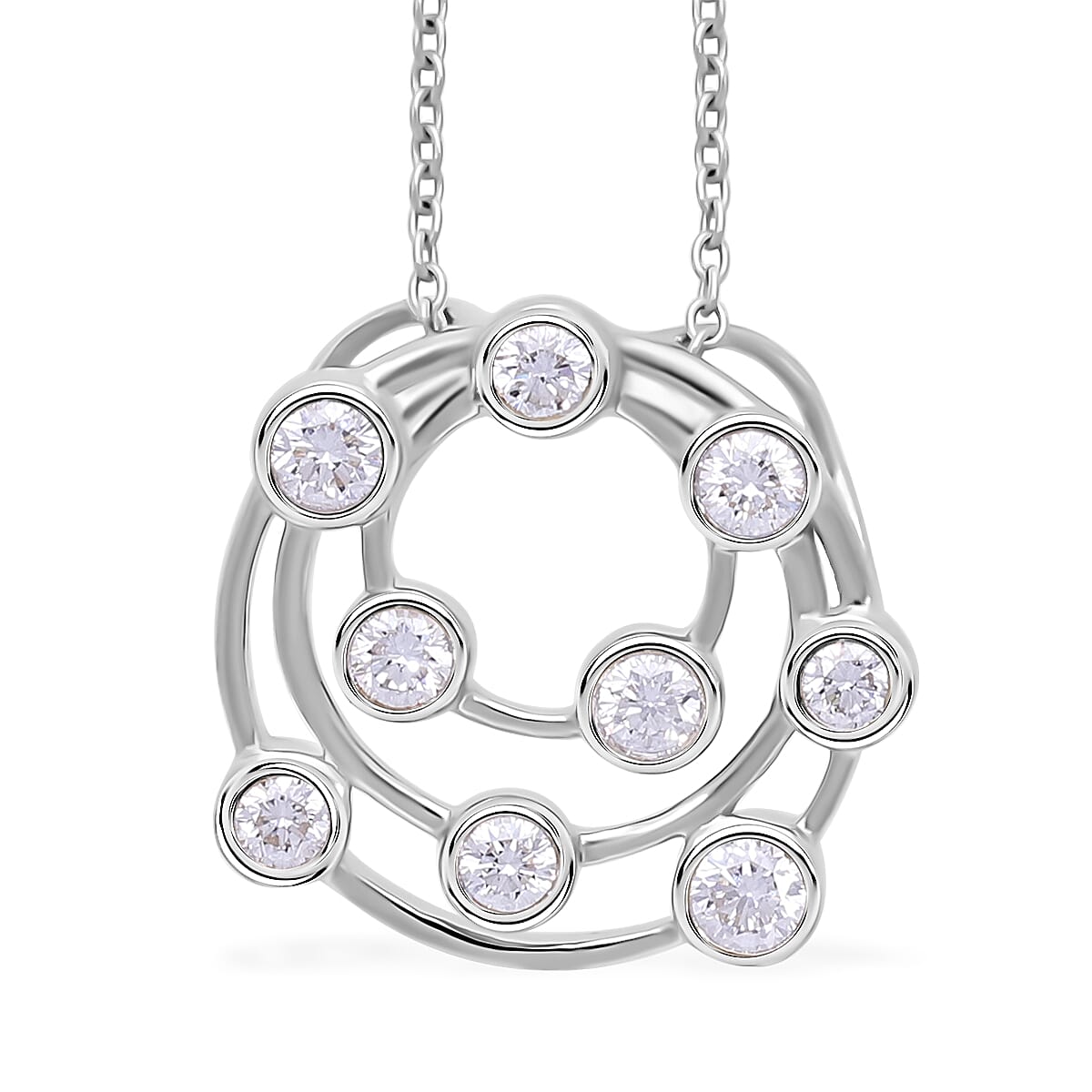 LUXURIANT 0.5 Ct. Lab Grown Diamond Bubble Pendant with Chain (Size 20 Inch) in Platinum Overlay Sterling Silver 4269571 0