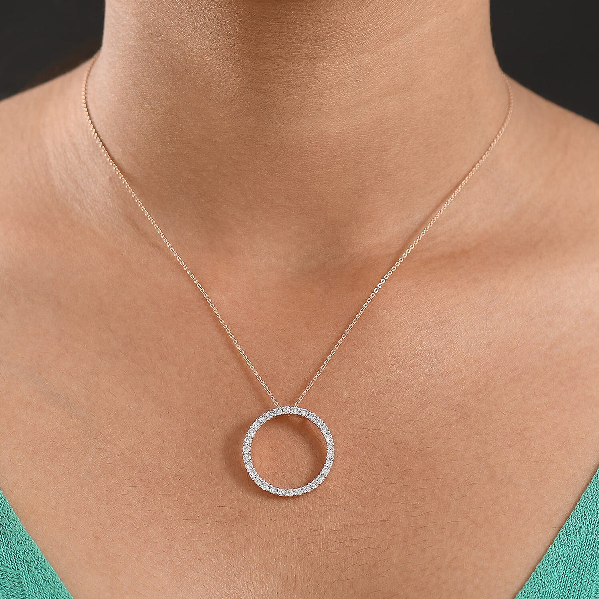 LUXURIANT 1.5 Ct. Lab Grown Diamond Circle Of Life Pendant with Chain (Size 20) in 18K Vermeil Rose Gold Over Sterling Silver (SI-GH) 4428239 2