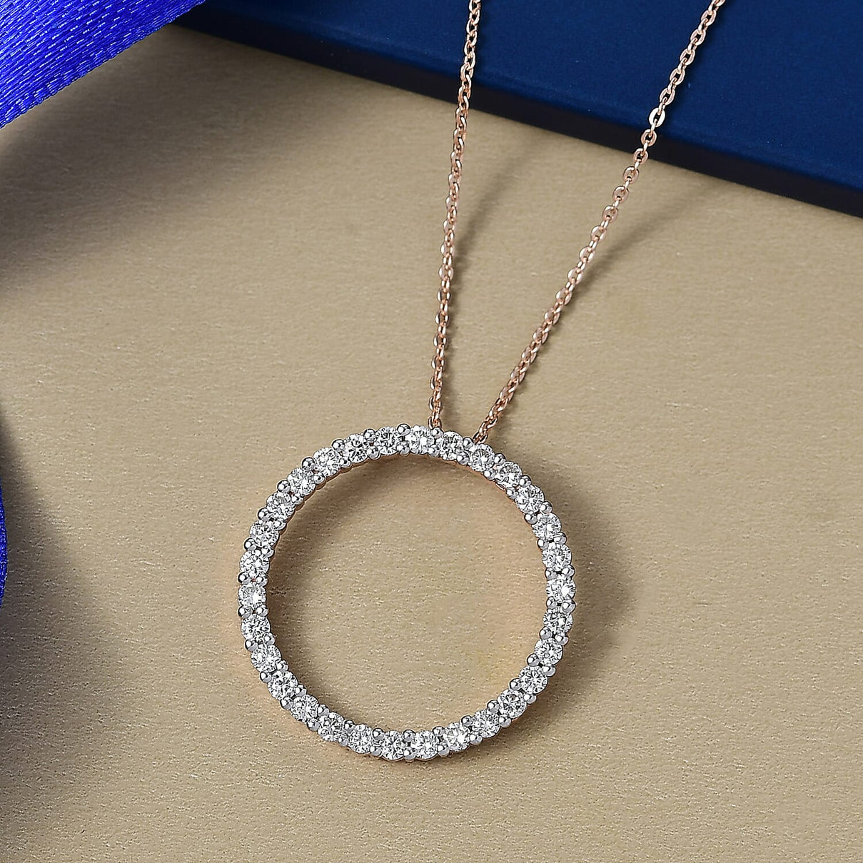 LUXURIANT 1.5 Ct. Lab Grown Diamond Circle Of Life Pendant with Chain (Size 20) in 18K Vermeil Rose Gold Over Sterling Silver (SI-GH) 4428239 3