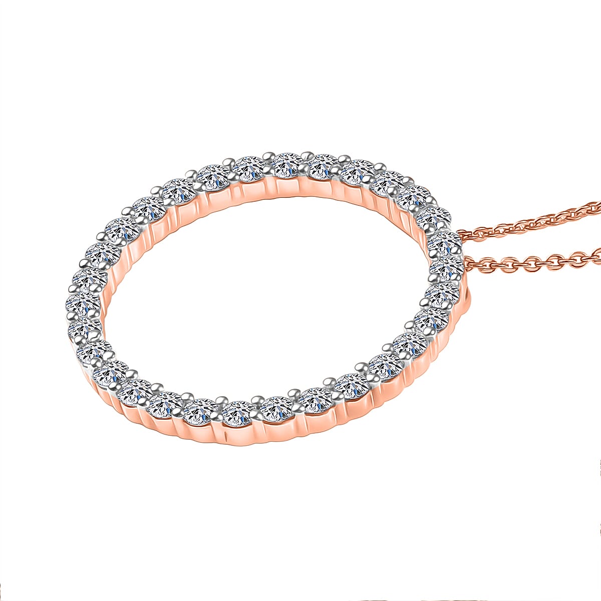 LUXURIANT 1.5 Ct. Lab Grown Diamond Circle Of Life Pendant with Chain (Size 20) in 18K Vermeil Rose Gold Over Sterling Silver (SI-GH) 4428239 4