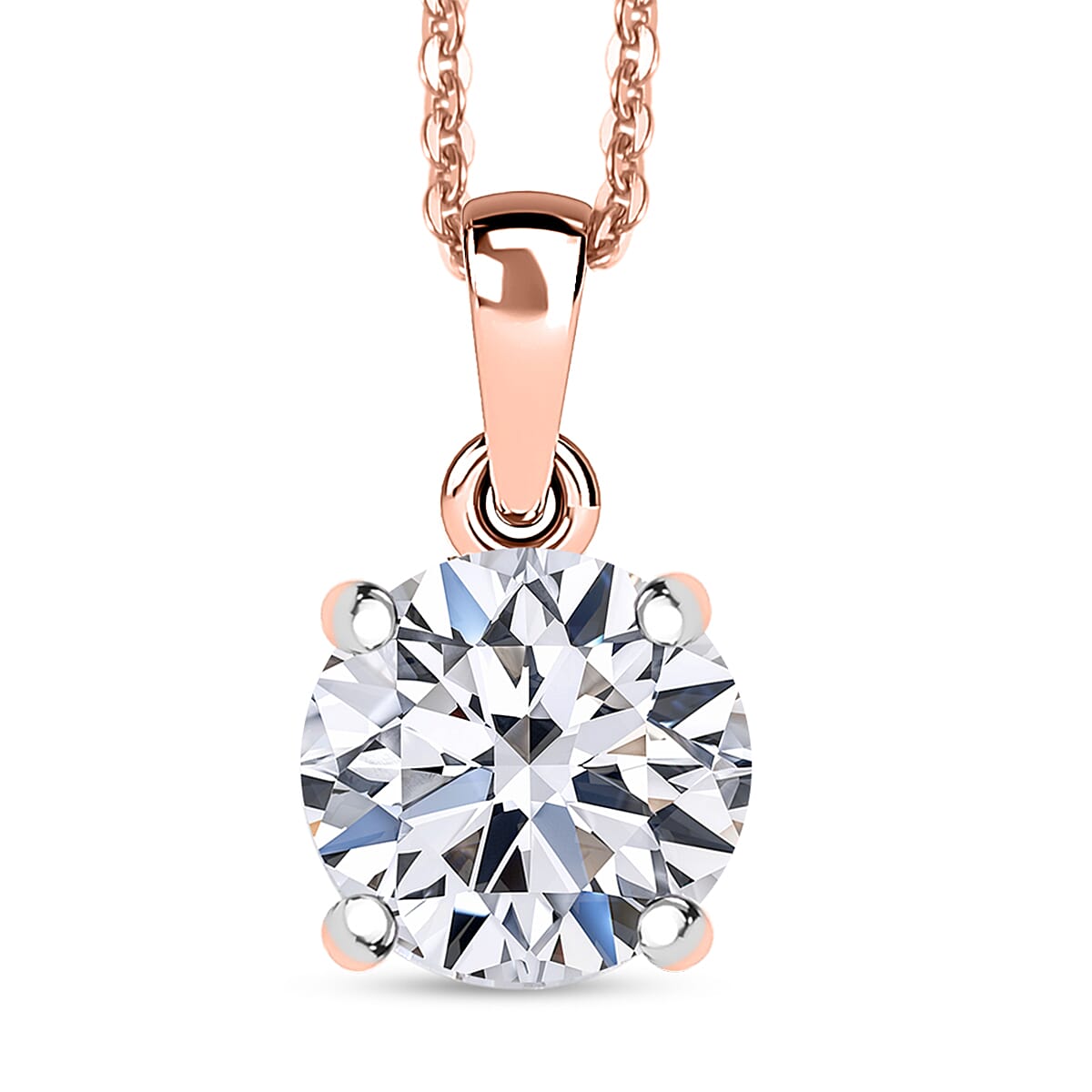 LUXURIANT 1.5 Ct. Lab Grown Diamond Solitaire Pendant with Chain in 18K Vermeil Rose Gold Plated Sterling Silver, 20 Inch 4436552 0