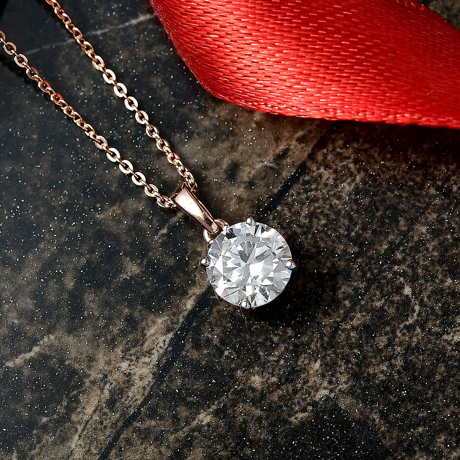LUXURIANT 1.5 Ct. Lab Grown Diamond Solitaire Pendant with Chain in 18K Vermeil Rose Gold Plated Sterling Silver, 20 Inch 4436552 2