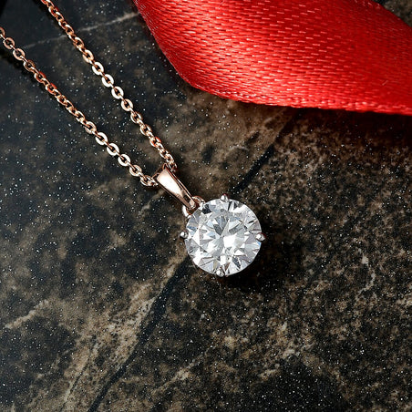 LUXURIANT 1.5 Ct. Lab Grown Diamond Solitaire Pendant with Chain in 18K Vermeil Rose Gold Plated Sterling Silver, 20 Inch 4436552 2