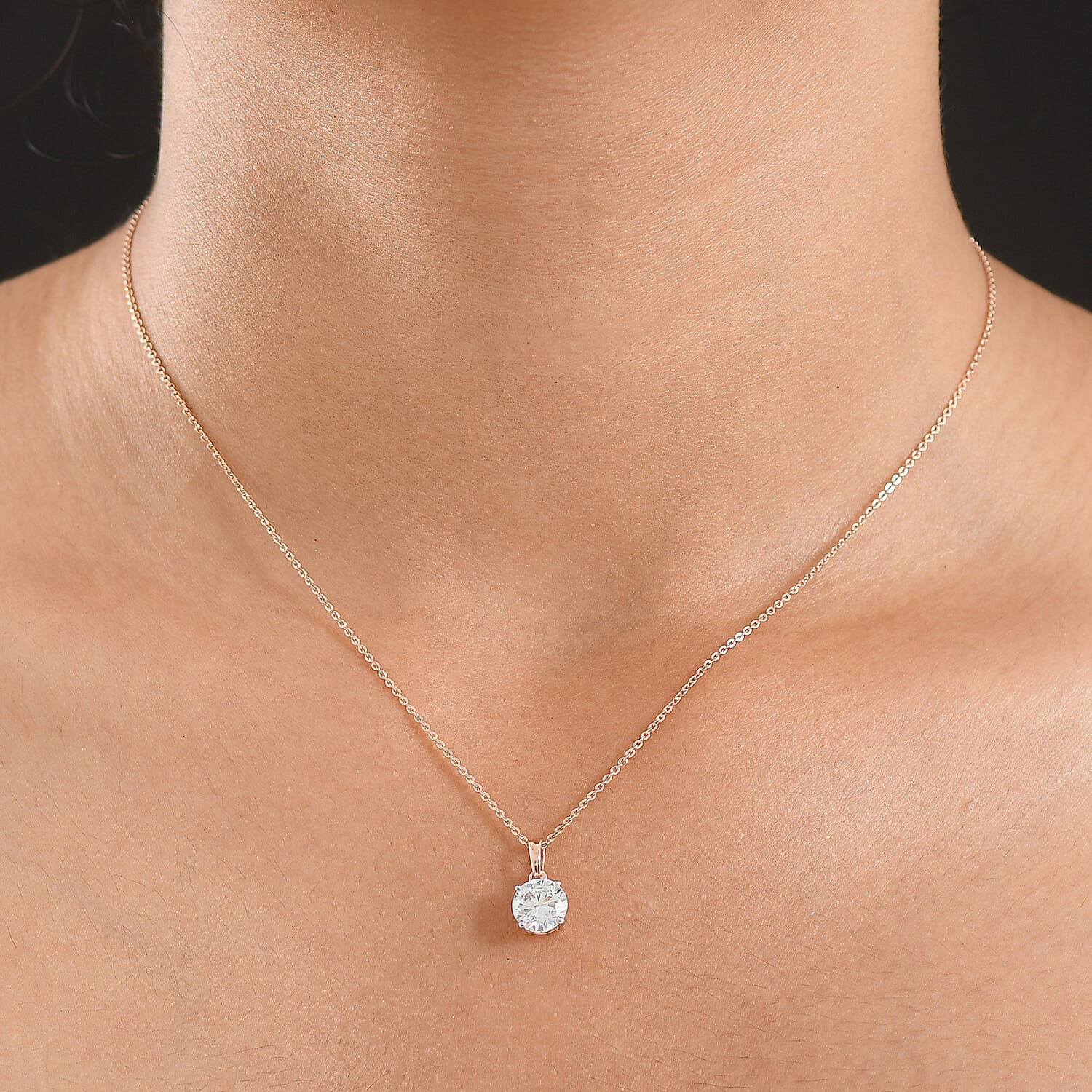 LUXURIANT 1.5 Ct. Lab Grown Diamond Solitaire Pendant with Chain in 18K Vermeil Rose Gold Plated Sterling Silver, 20 Inch 4436552 3