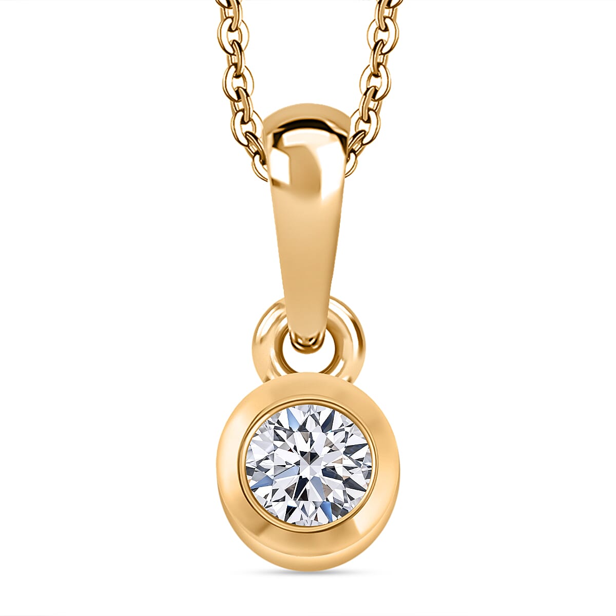 LUXURIANT Lab Grown Diamond Solitaire Pendant with Chain (Size 20) in 18K Yellow Gold Vermeil Over Sterling Silver 0.250 Ct. 4396716 0