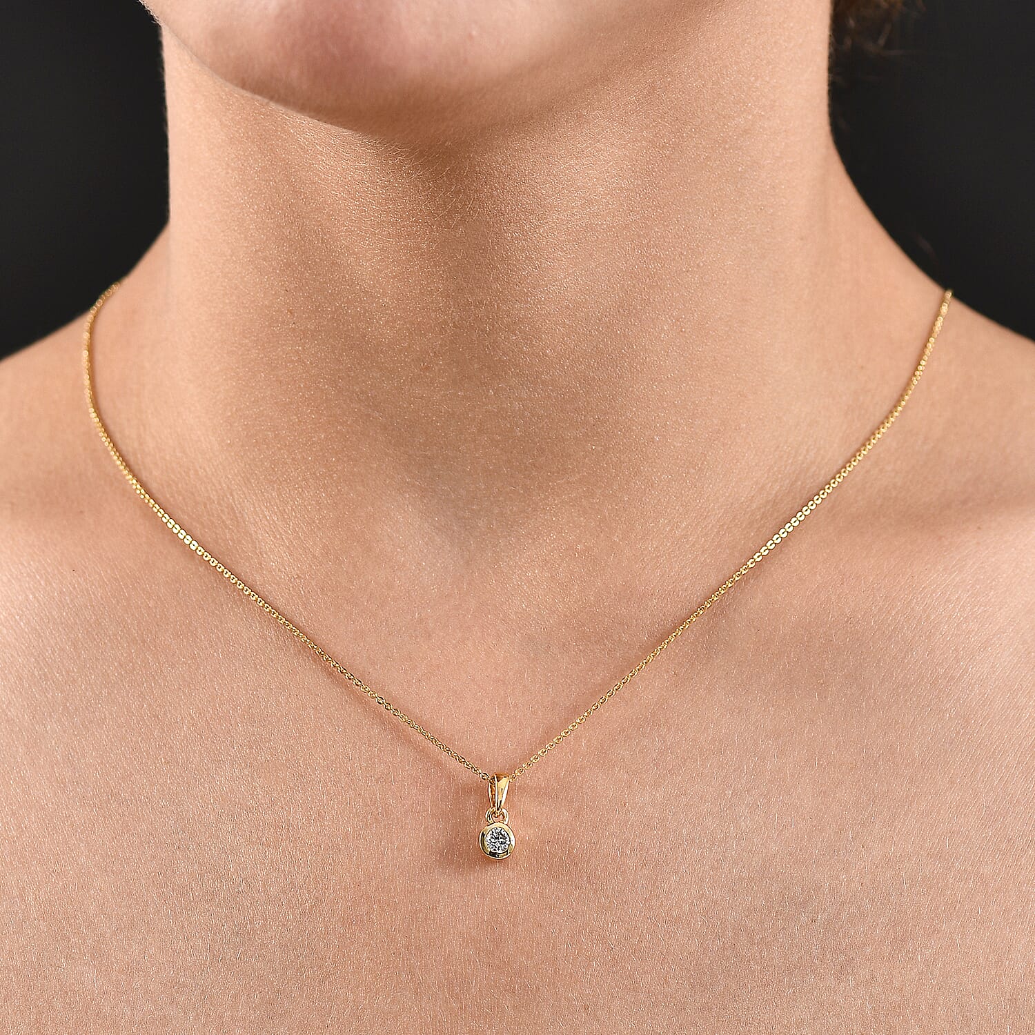 LUXURIANT Lab Grown Diamond Solitaire Pendant with Chain (Size 20) in 18K Yellow Gold Vermeil Over Sterling Silver 0.250 Ct. 4396716 1