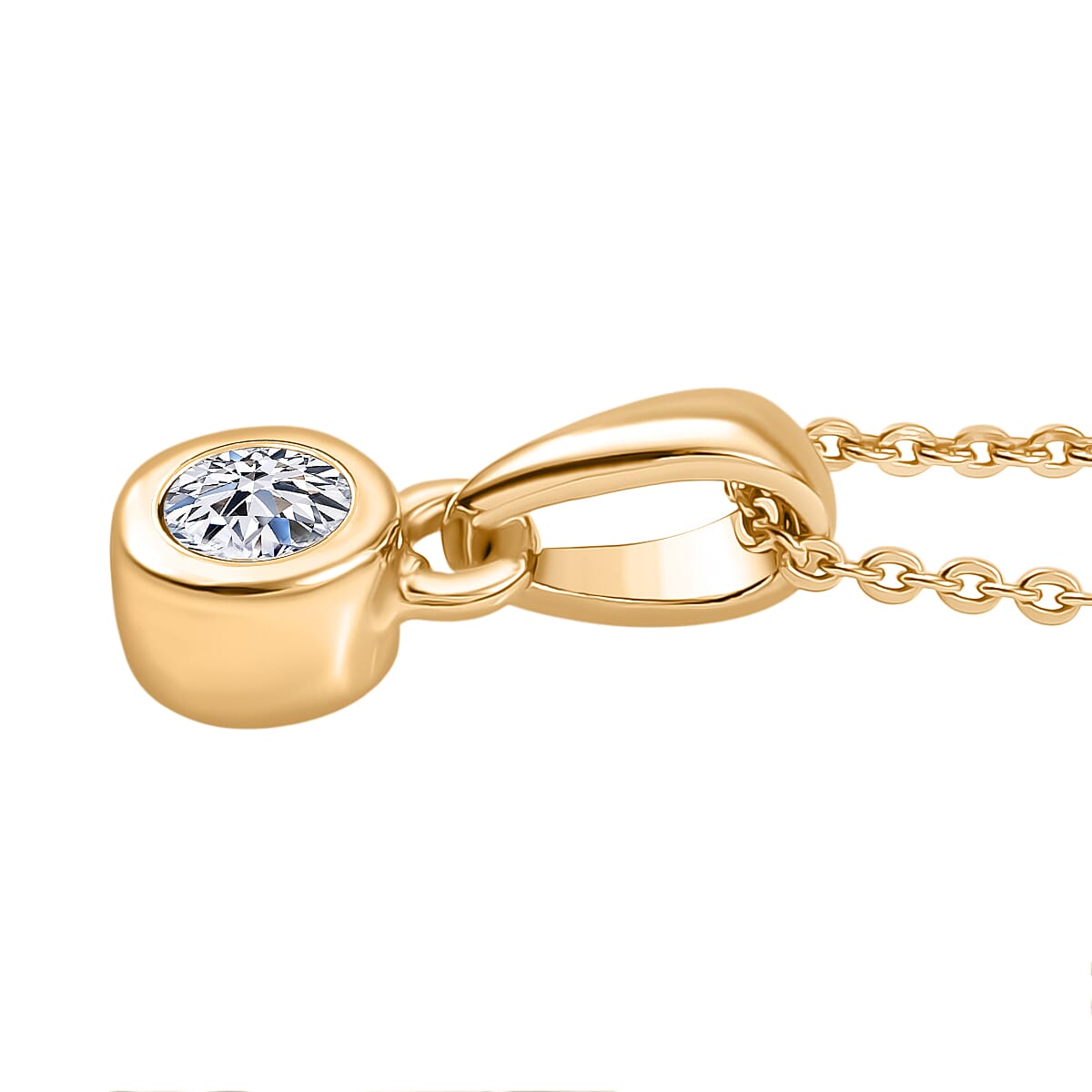 LUXURIANT Lab Grown Diamond Solitaire Pendant with Chain (Size 20) in 18K Yellow Gold Vermeil Over Sterling Silver 0.250 Ct. 4396716 3