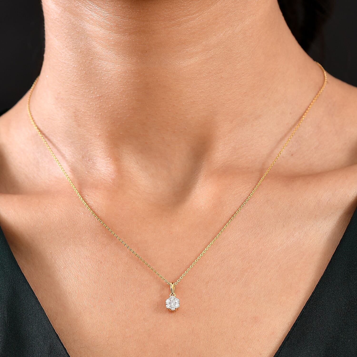 Luxuriant SI-GH Lab Grown Diamond Cluster Pendant with Chain in 18K Vermeil Yellow Gold Plated Sterling Silver 4409705 2