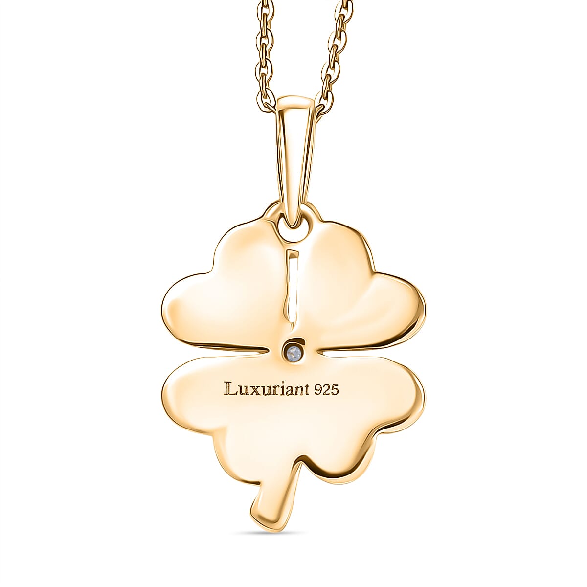 LUXURIANT Lab Grown Diamond (SI-GH) Clover Leaf Solitaire Pendant with Chain (Size 20) in 18K Vermeil Yellow Gold Plated Sterling Silver 4409709 5
