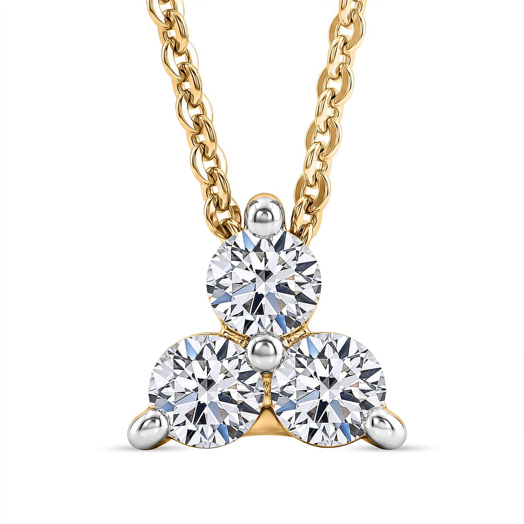 Luxuriant SI-G-H Lab Grown Diamond Trilogy Pendant with Chain (Size 20) in 18K Vermeil Yellow Gold Plated Sterling Silver