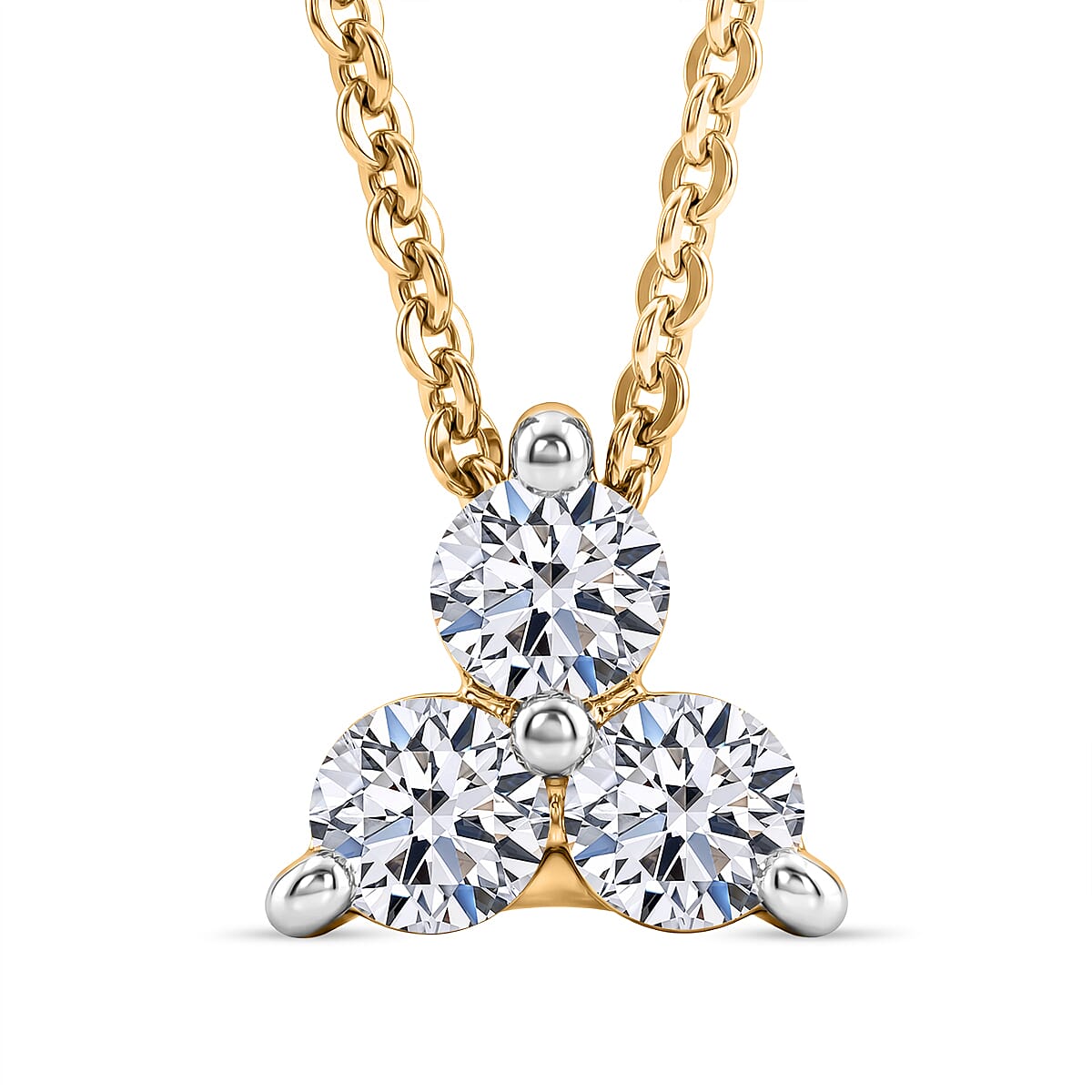 LUXURIANT Lab Grown Diamond Trilogy Pendant with Chain (Size 20) in 18K Vermeil Yellow Gold Over Sterling Silver 4454601 0