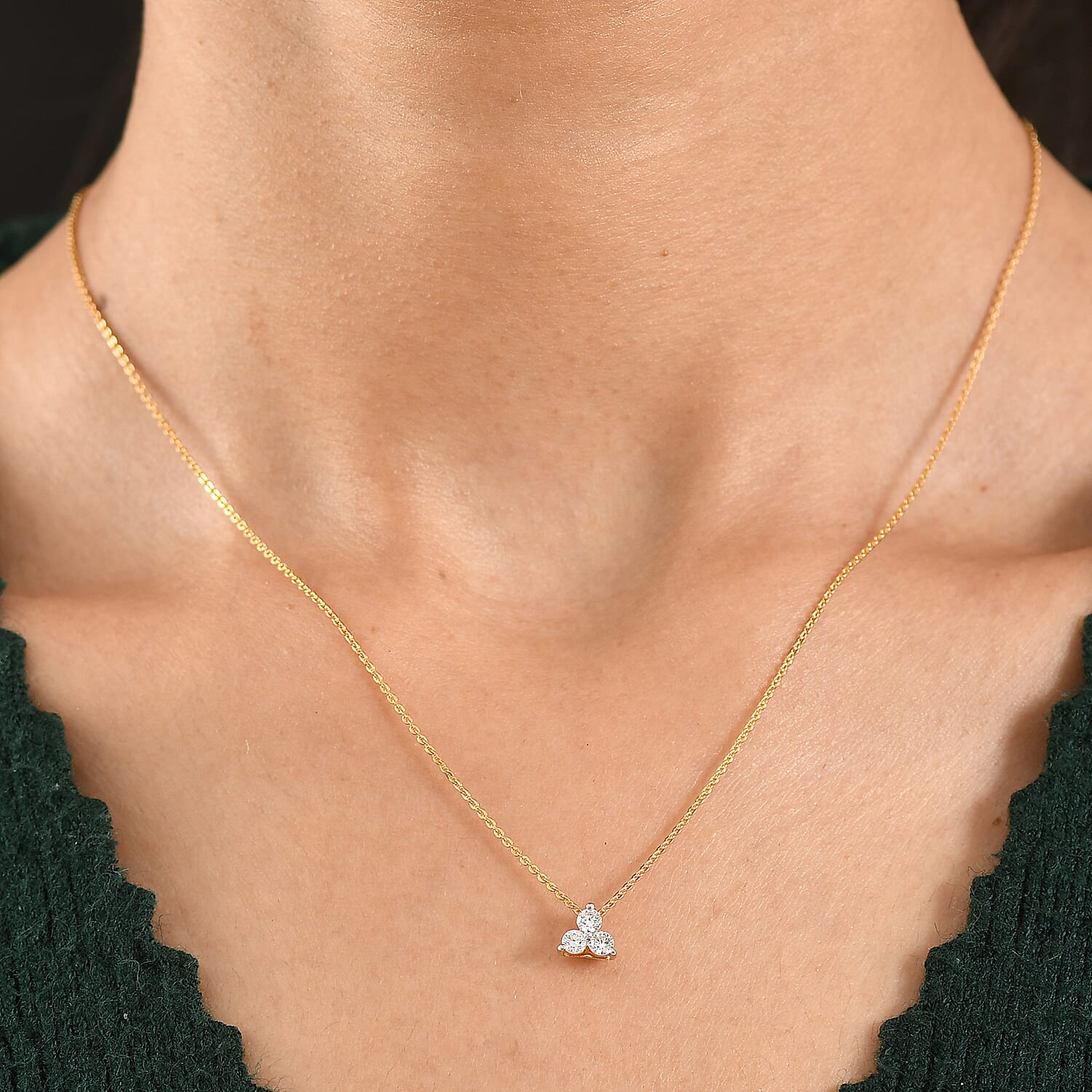 LUXURIANT Lab Grown Diamond Trilogy Pendant with Chain (Size 20) in 18K Vermeil Yellow Gold Over Sterling Silver 4454601 2