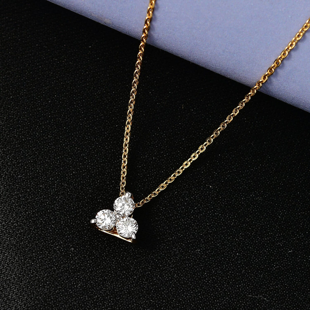 LUXURIANT Lab Grown Diamond Trilogy Pendant with Chain (Size 20) in 18K Vermeil Yellow Gold Over Sterling Silver 4454601 3