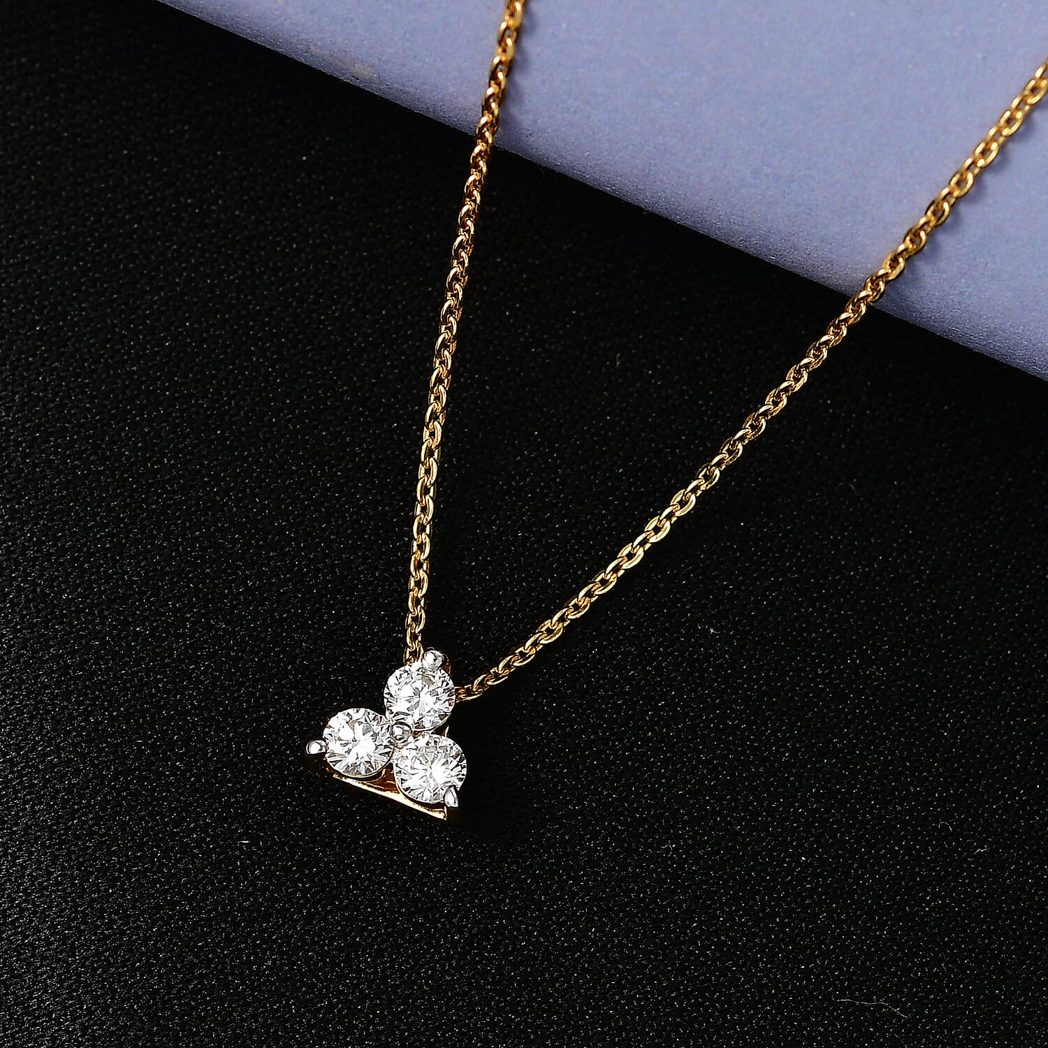 LUXURIANT Lab Grown Diamond Trilogy Pendant with Chain (Size 20) in 18K Vermeil Yellow Gold Over Sterling Silver 4454601 3