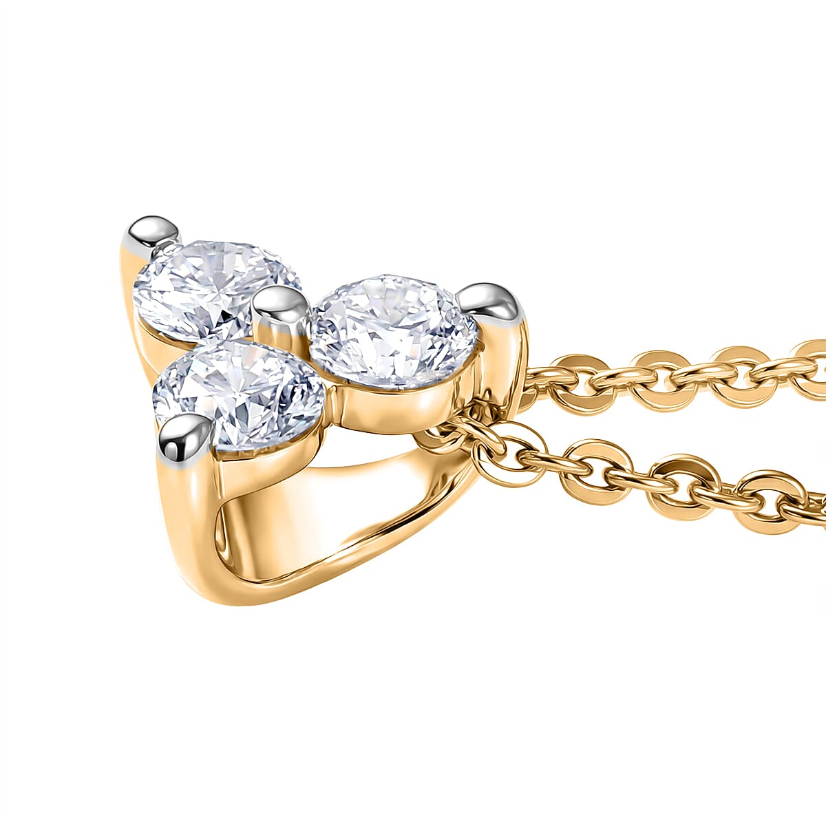 LUXURIANT Lab Grown Diamond Trilogy Pendant with Chain (Size 20) in 18K Vermeil Yellow Gold Over Sterling Silver 4454601 4