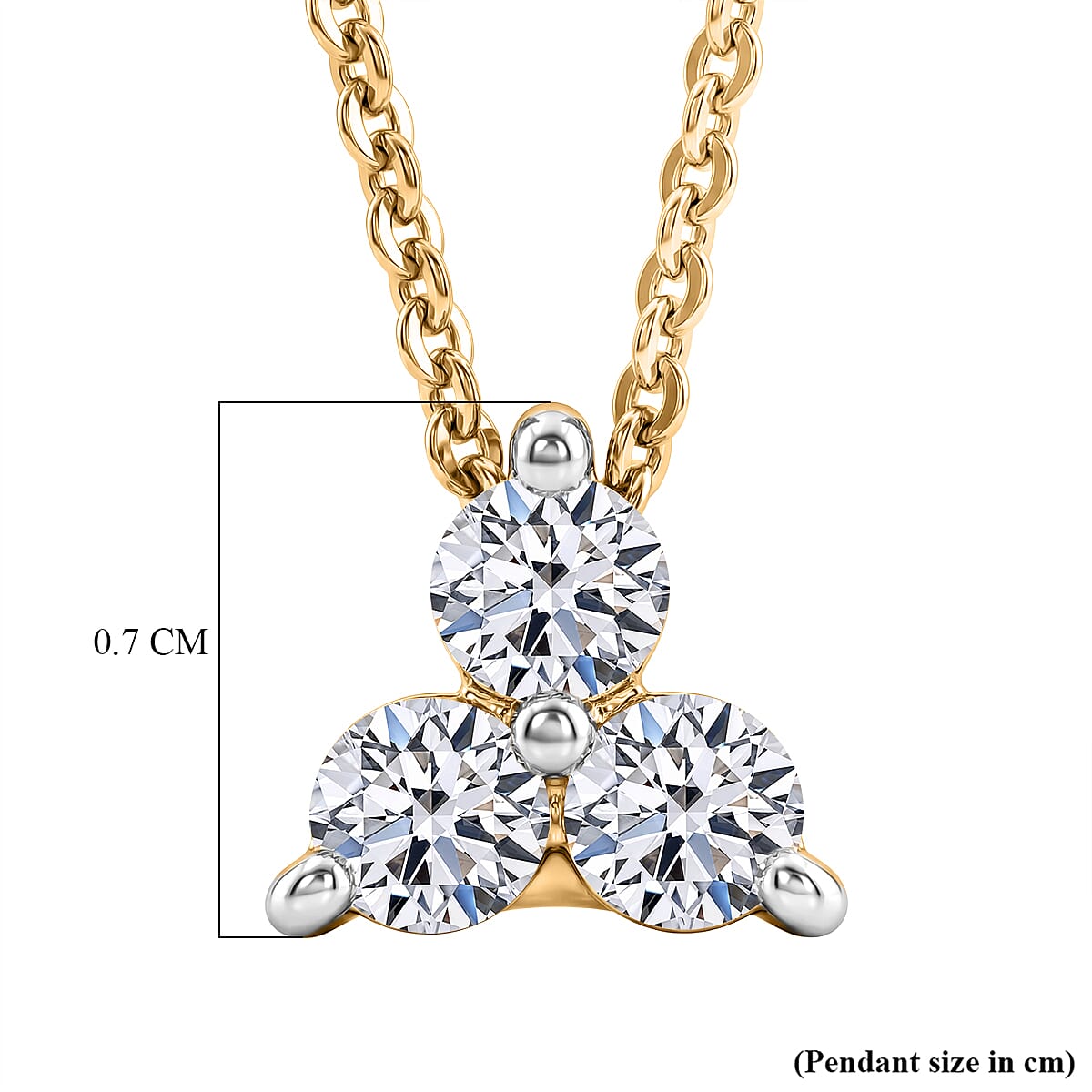LUXURIANT Lab Grown Diamond Trilogy Pendant with Chain (Size 20) in 18K Vermeil Yellow Gold Over Sterling Silver 4454601 6