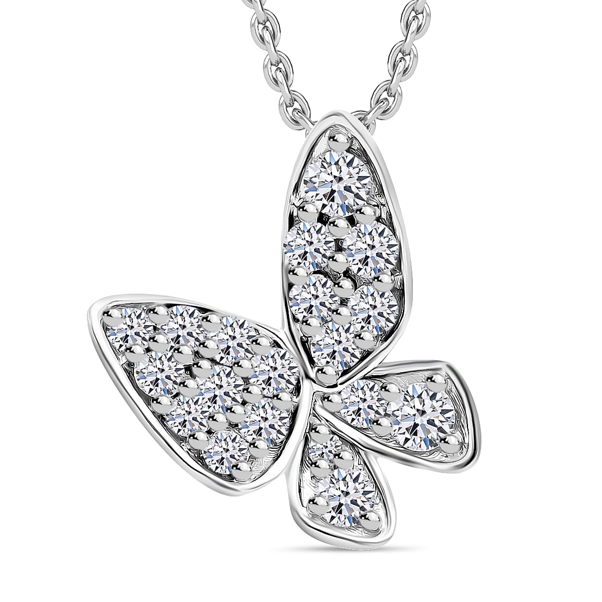 LUXURIANT SI/GH Lab Grown Diamond Butterfly Pendant with Chain (Size 18/20) in Rhodium Overlay Sterling Silver (0.50 Ct) 4372803 0