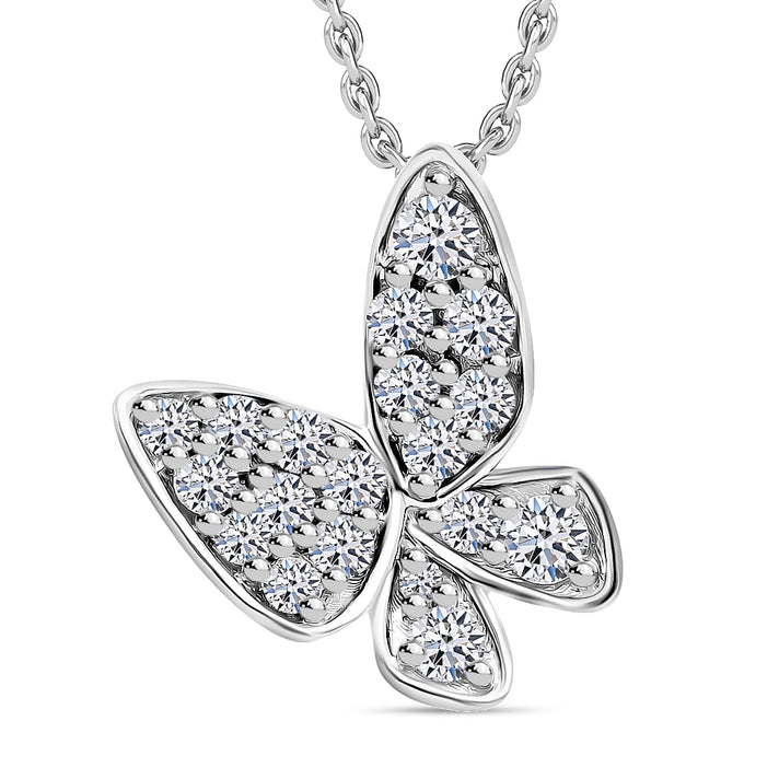 LUXURIANT SI/GH Lab Grown Diamond Butterfly Pendant with Chain (Size 18/20) in Rhodium Overlay Sterling Silver (0.50 Ct) 4372803 1