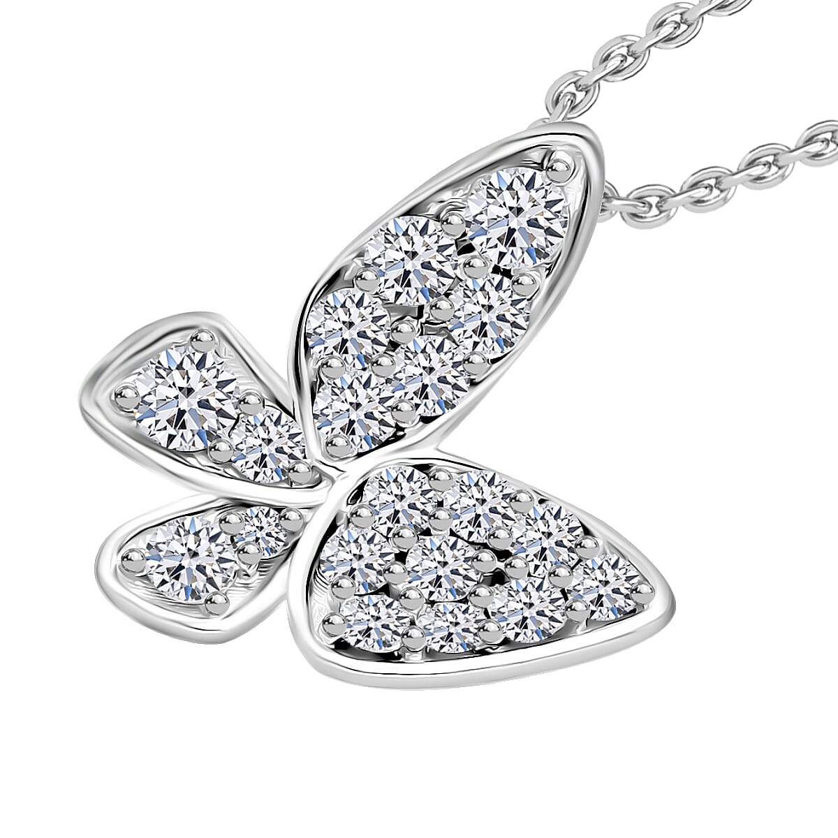 LUXURIANT SI/GH Lab Grown Diamond Butterfly Pendant with Chain (Size 18/20) in Rhodium Overlay Sterling Silver (0.50 Ct) 4372803 3