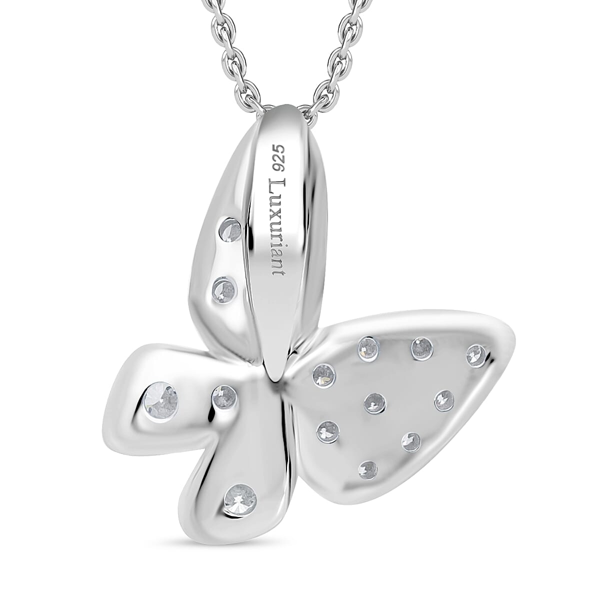 LUXURIANT SI/GH Lab Grown Diamond Butterfly Pendant with Chain (Size 18/20) in Rhodium Overlay Sterling Silver (0.50 Ct) 4372803 4