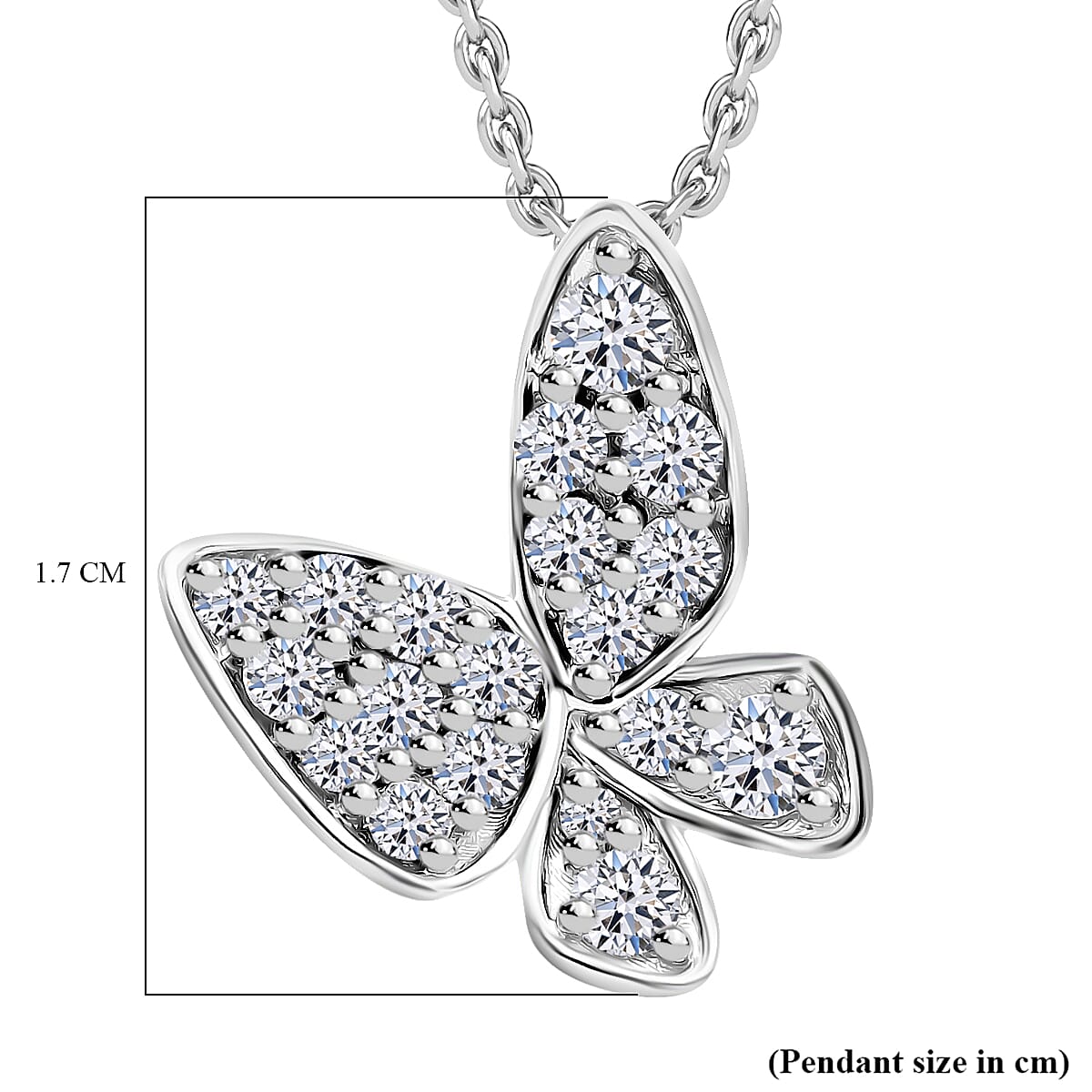 LUXURIANT SI/GH Lab Grown Diamond Butterfly Pendant with Chain (Size 18/20) in Rhodium Overlay Sterling Silver (0.50 Ct) 4372803 5
