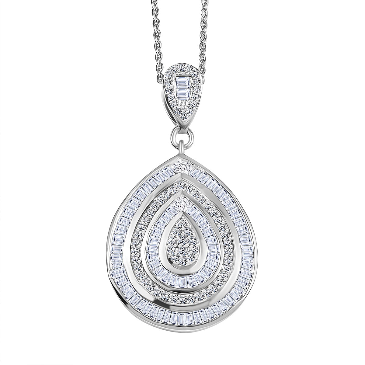 LUXURIANT 1 Ct. Lab Grown Diamond (SI-G-H) TearDrop Pendant with Chain (Size 20) in Rhodium Overlay Sterling Silver 4390780 0