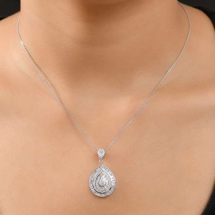 LUXURIANT 1 Ct. Lab Grown Diamond (SI-G-H) TearDrop Pendant with Chain (Size 20) in Rhodium Overlay Sterling Silver 4390780 2