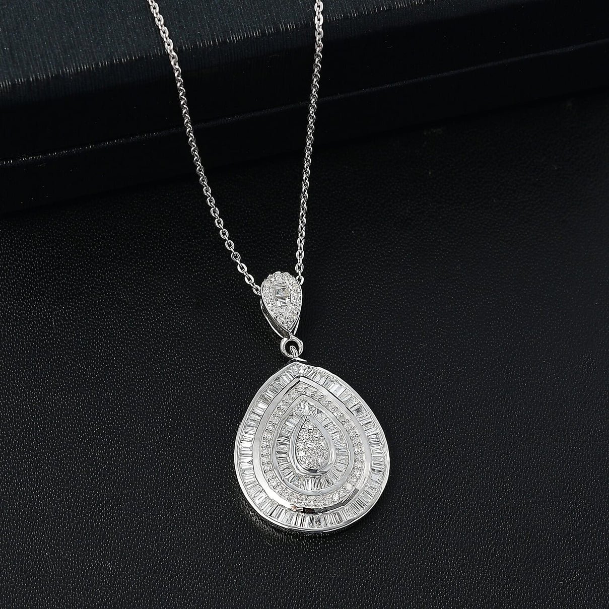 LUXURIANT 1 Ct. Lab Grown Diamond (SI-G-H) TearDrop Pendant with Chain (Size 20) in Rhodium Overlay Sterling Silver 4390780 3