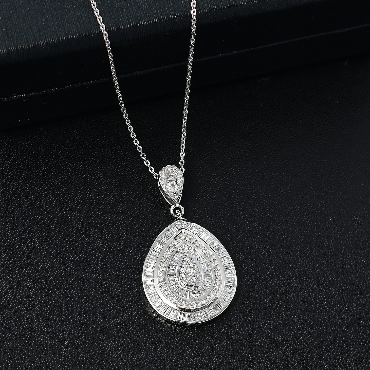 LUXURIANT 1 Ct. Lab Grown Diamond (SI-G-H) TearDrop Pendant with Chain (Size 20) in Rhodium Overlay Sterling Silver 4390780 3
