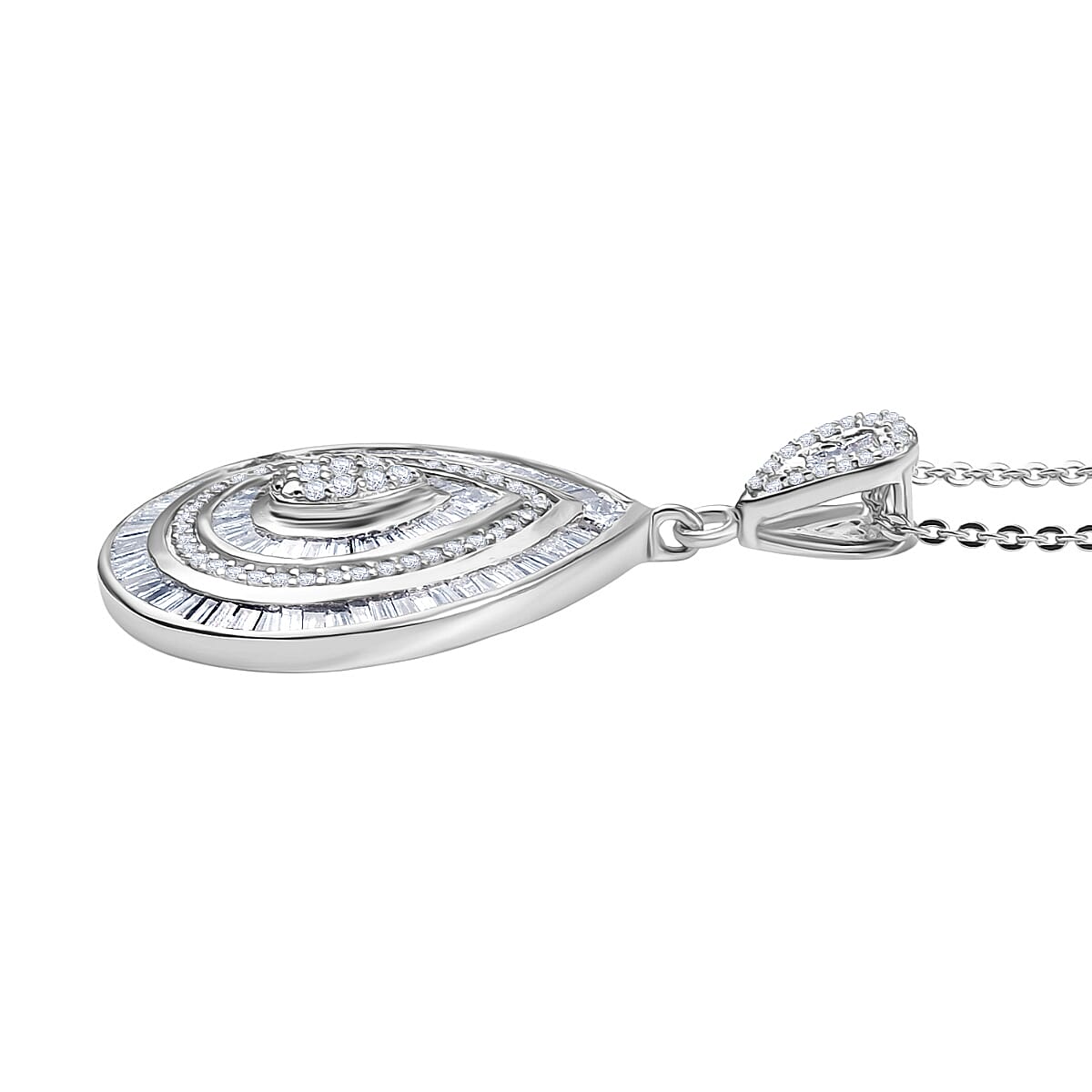 LUXURIANT 1 Ct. Lab Grown Diamond (SI-G-H) TearDrop Pendant with Chain (Size 20) in Rhodium Overlay Sterling Silver 4390780 4