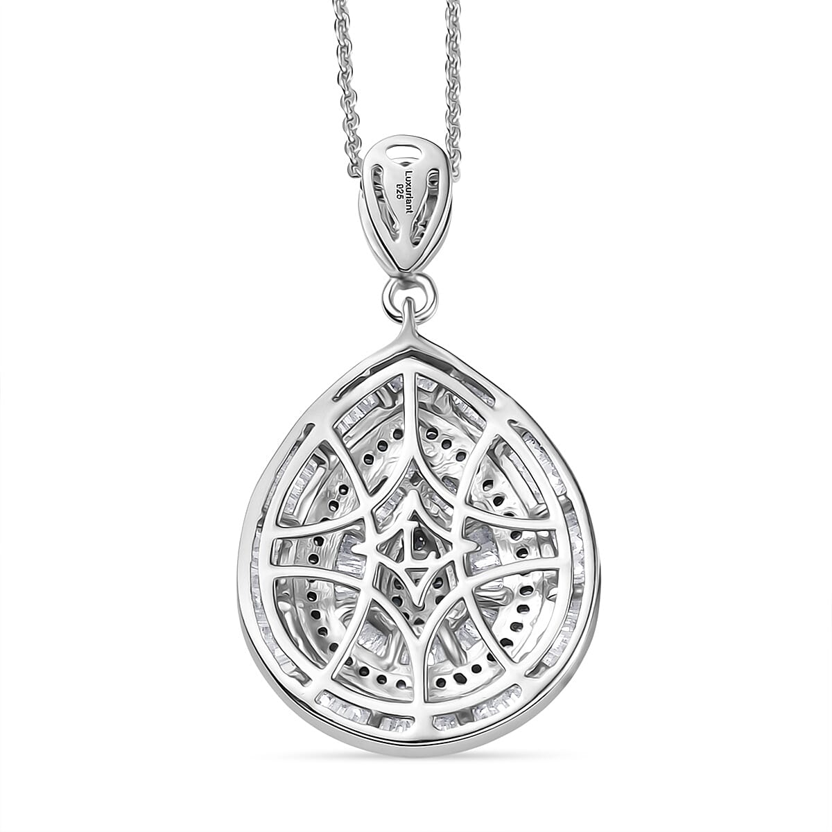 LUXURIANT 1 Ct. Lab Grown Diamond (SI-G-H) TearDrop Pendant with Chain (Size 20) in Rhodium Overlay Sterling Silver 4390780 5