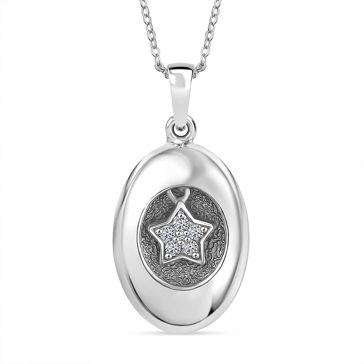 LUXURIANT Lab Grown Diamond Star Oval Shape Pendant with Chain (Size 20) in Rhodium Overlay Sterling Silver 4403048 0