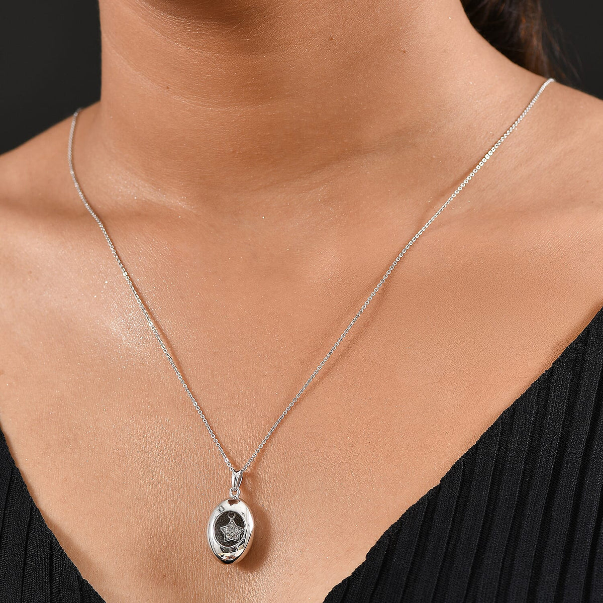 LUXURIANT Lab Grown Diamond Star Oval Shape Pendant with Chain (Size 20) in Rhodium Overlay Sterling Silver 4403048 2