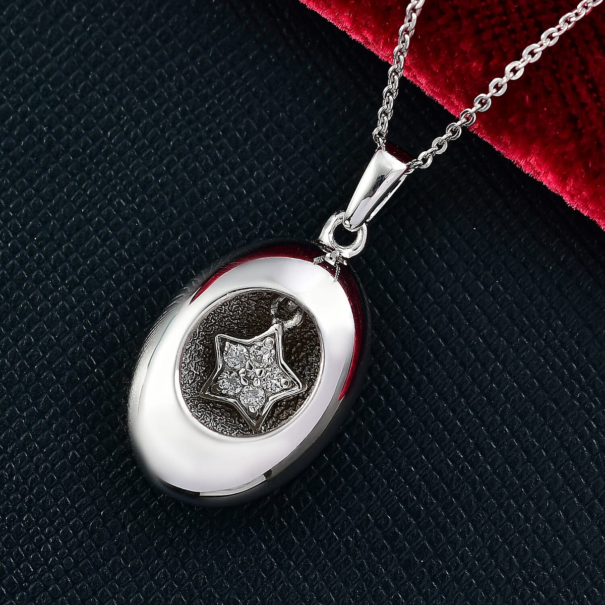 LUXURIANT Lab Grown Diamond Star Oval Shape Pendant with Chain (Size 20) in Rhodium Overlay Sterling Silver 4403048 3
