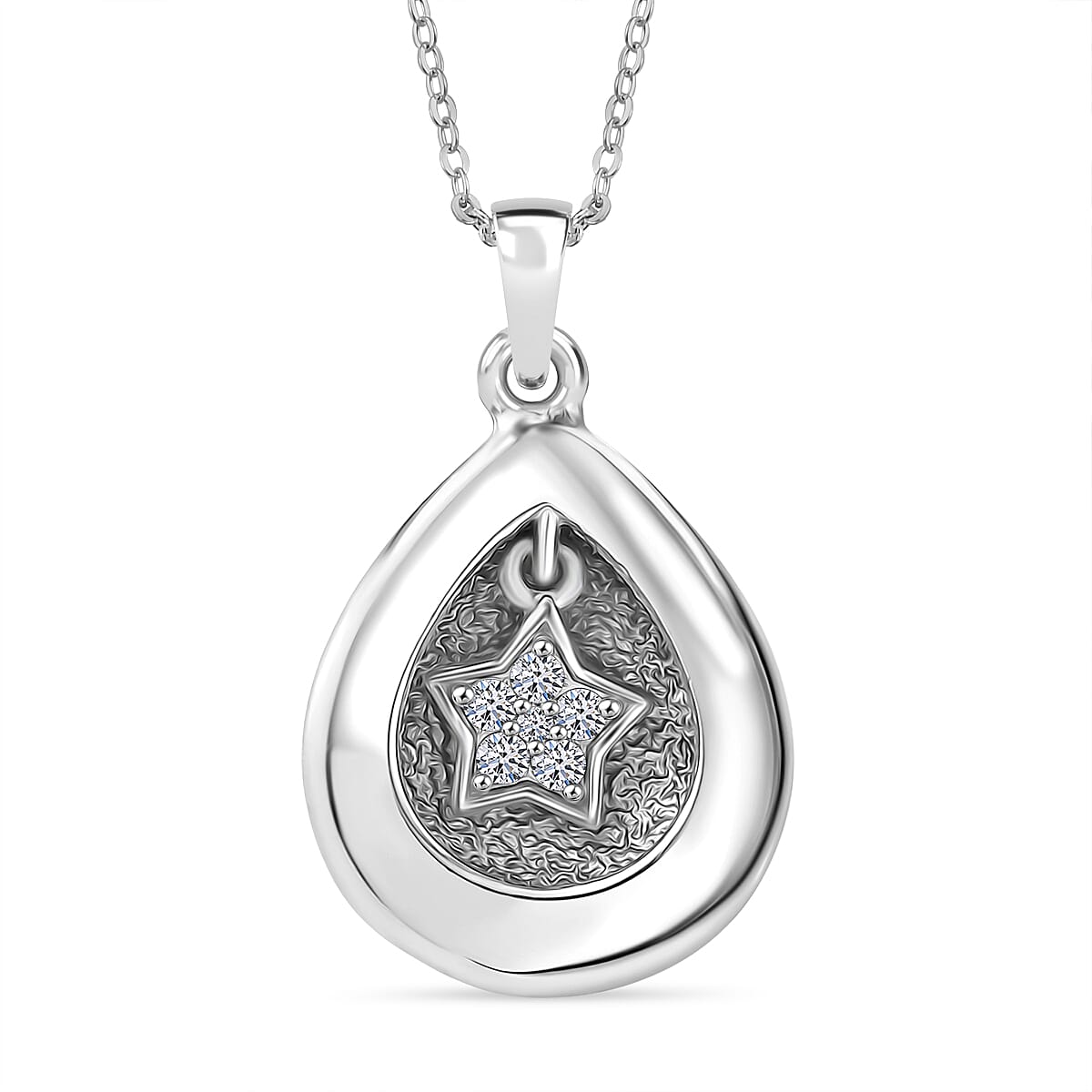 LUXURIANT Lab Grown Diamond Star Pear Shape Pendant with Chain (Size 20) in Rhodium Overlay Sterling Silver 4403049 0